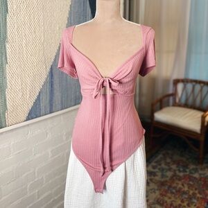 Wild Fable Dusty Rose Ribbed Body Suit with Snap Closure